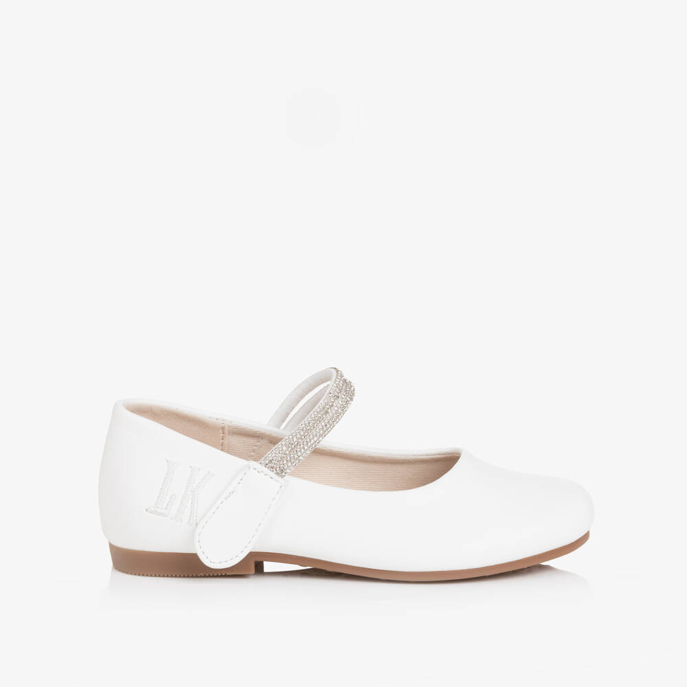Lelli Kelly-Girls White Faux Leather Shoes with Diamanté Strap | Childrensalon