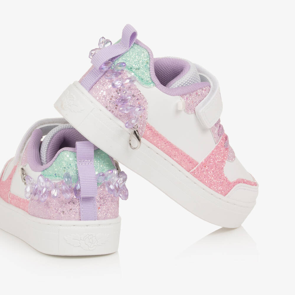 Lelli Kelly-Girls White Glitter Velcro Trainers with Bracelet Trim | Childrensalon