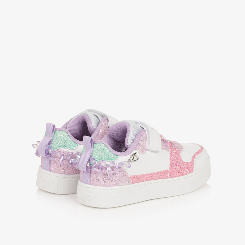 Lelli Kelly-Girls White Glitter Velcro Trainers with Bracelet Trim | Childrensalon