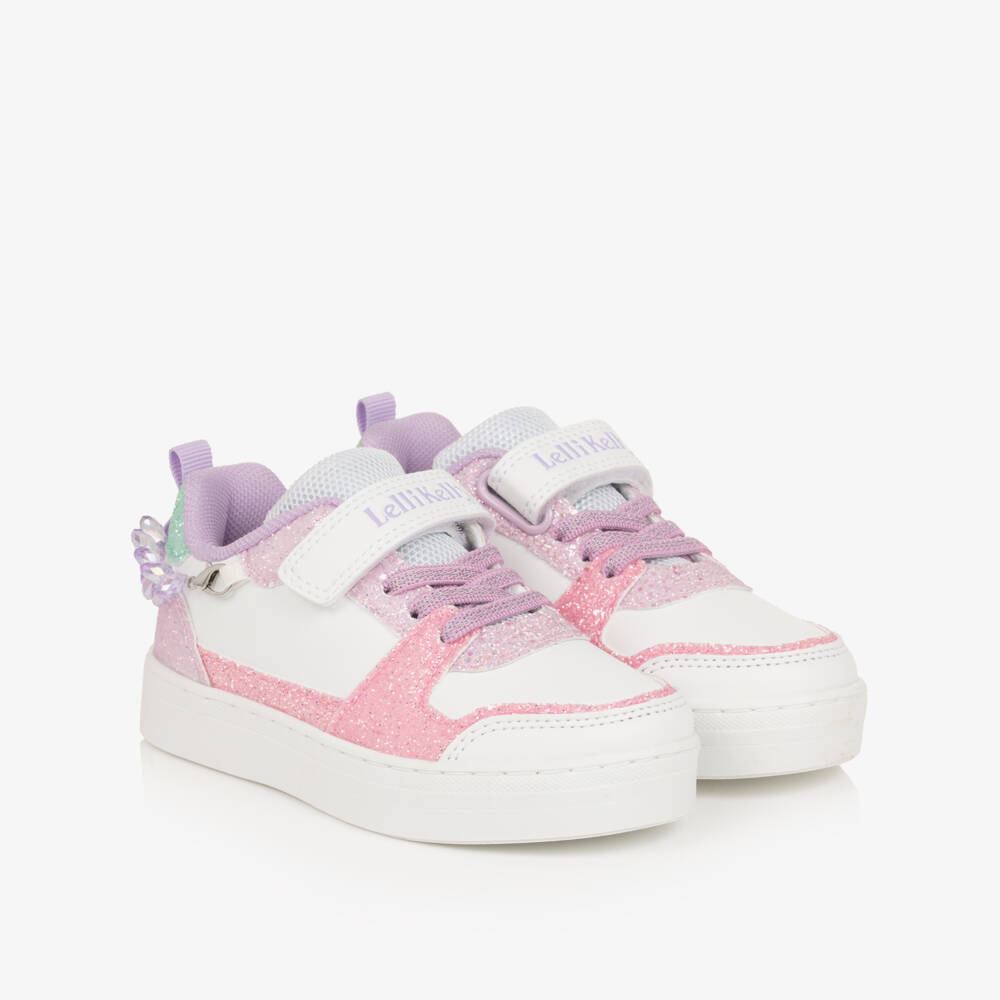 Lelli Kelly-Girls White Glitter Velcro Trainers with Bracelet Trim | Childrensalon