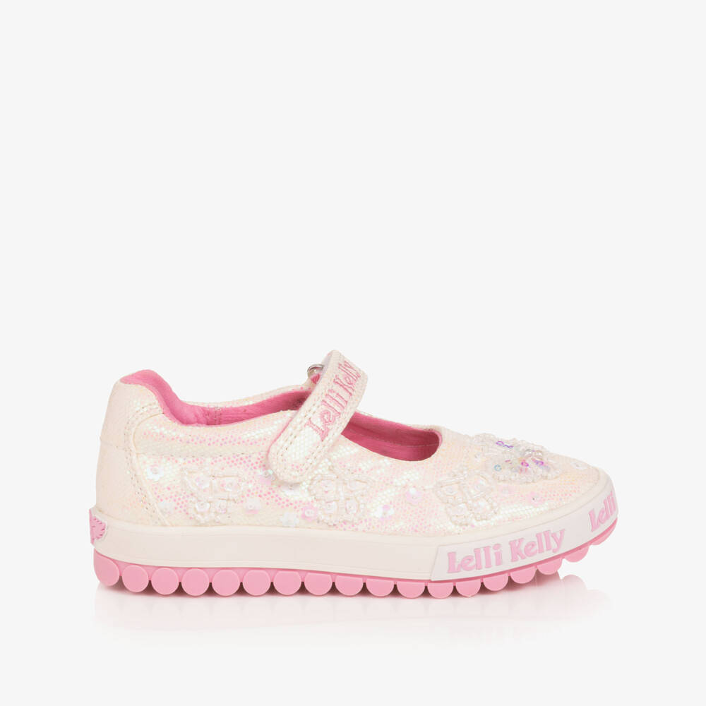 Lelli Kelly-Girls White Iridescent Glitter Canvas Butterfly Shoes | Childrensalon