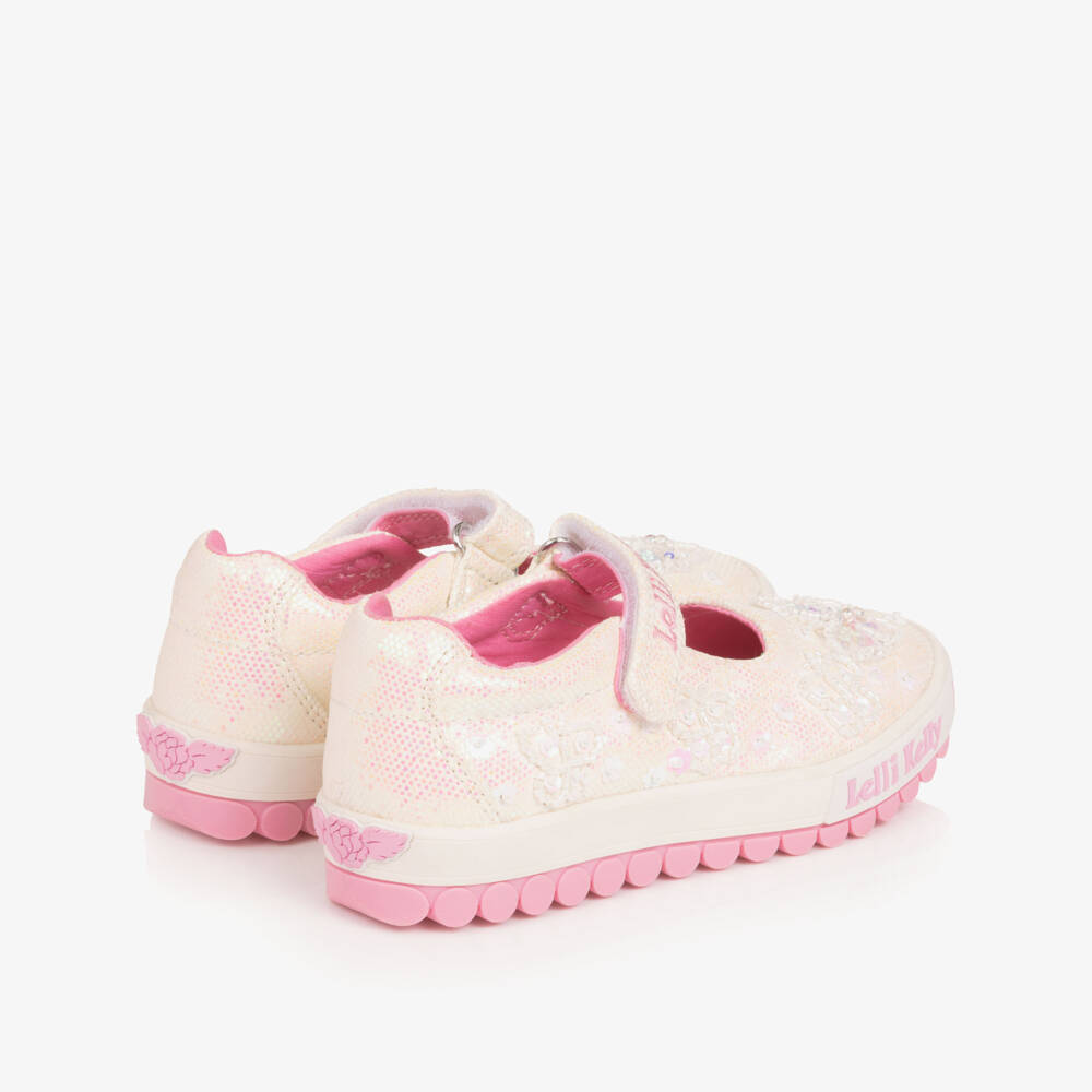 Lelli Kelly-Girls White Iridescent Glitter Canvas Butterfly Shoes | Childrensalon
