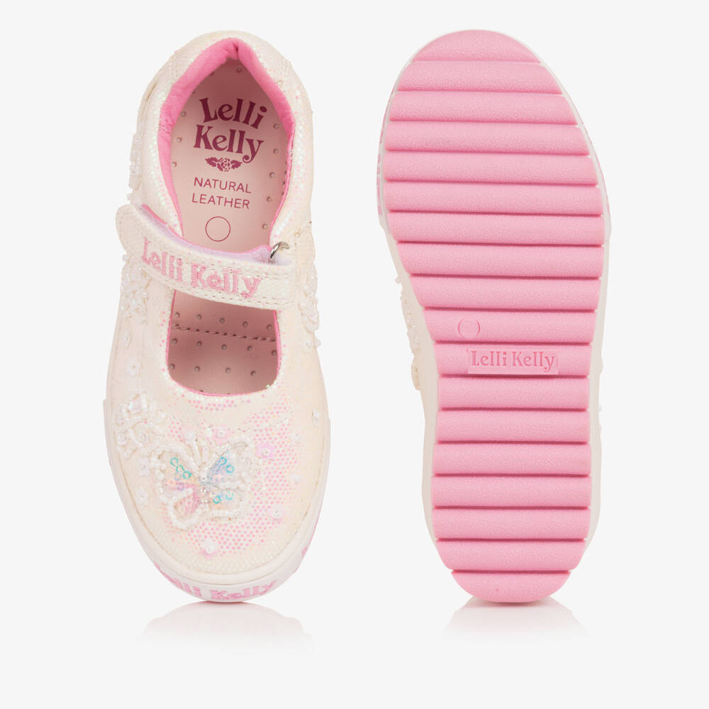 Lelli Kelly-Girls White Iridescent Glitter Canvas Butterfly Shoes | Childrensalon