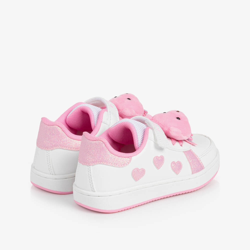 Lelli Kelly-Girls White & Pink Bear Faux Leather Trainers | Childrensalon