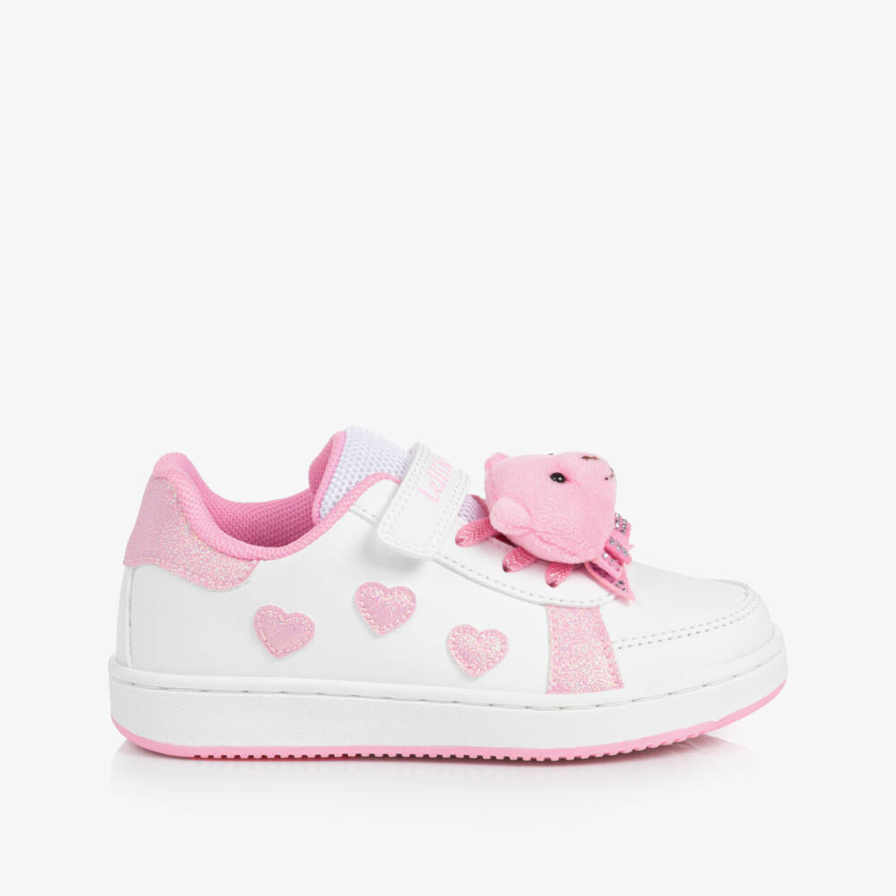 Lelli Kelly-Girls White & Pink Bear Faux Leather Trainers | Childrensalon