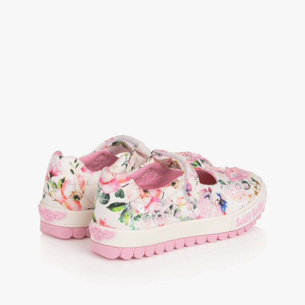 Lelli Kelly-Girls White & Pink Floral Canvas Butterfly Shoes | Childrensalon