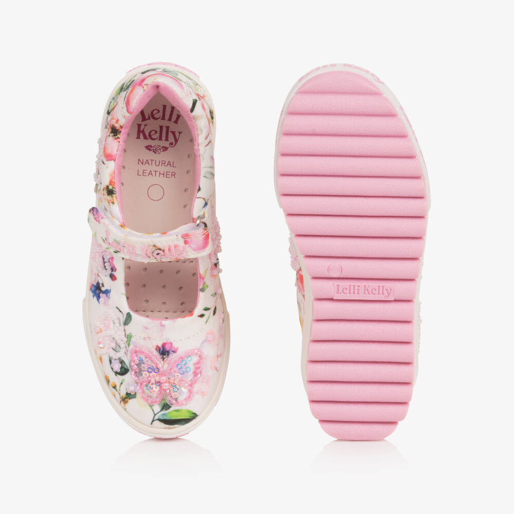 Lelli Kelly-Girls White & Pink Floral Canvas Butterfly Shoes | Childrensalon