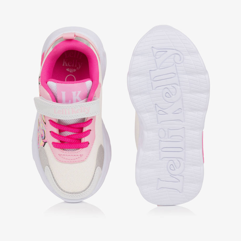 Lelli Kelly-Girls White & Pink Light-Up Trainers with Unicorn Motif | Childrensalon