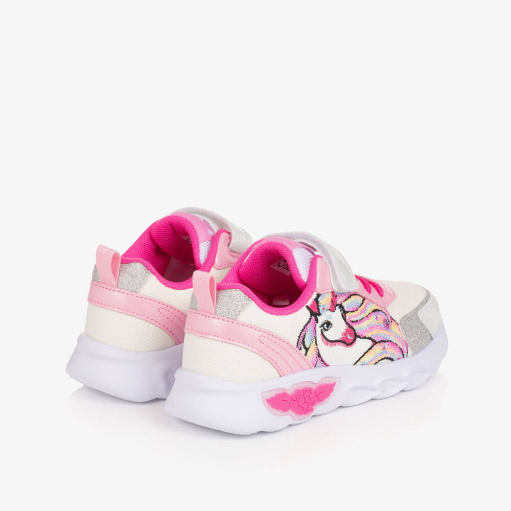 Lelli Kelly-Girls White & Pink Light-Up Trainers with Unicorn Motif | Childrensalon