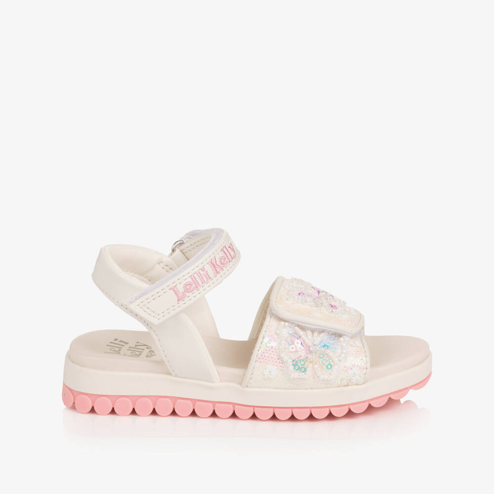 Lelli Kelly-Girls White Sandals with Sequin & Beaded Butterflies | Childrensalon