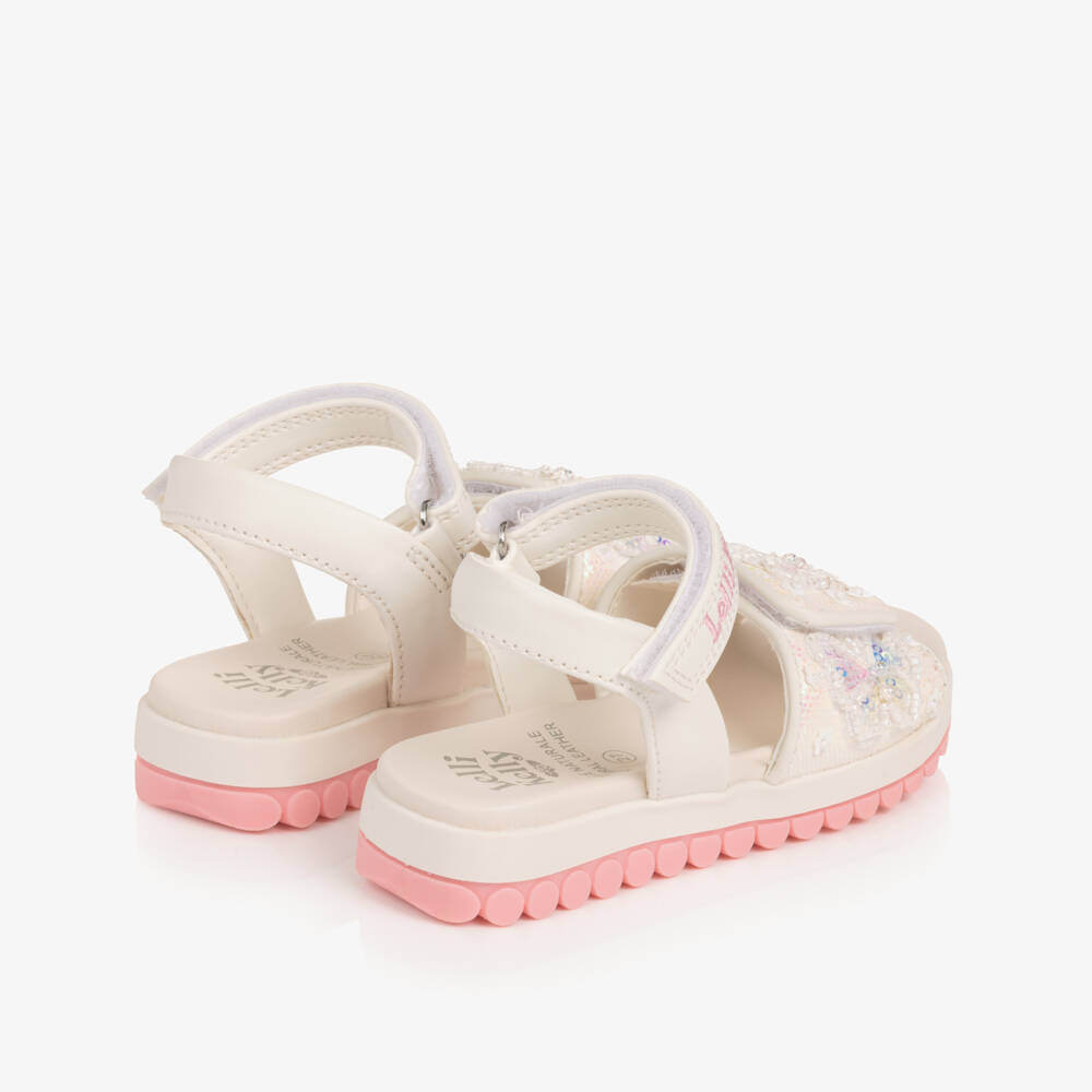 Lelli Kelly-Girls White Sandals with Sequin & Beaded Butterflies | Childrensalon
