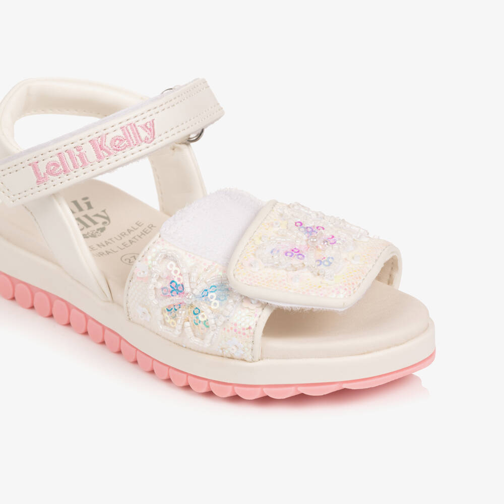 Lelli Kelly-Girls White Sandals with Sequin & Beaded Butterflies | Childrensalon