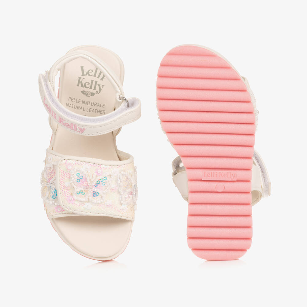 Lelli Kelly-Girls White Sandals with Sequin & Beaded Butterflies | Childrensalon