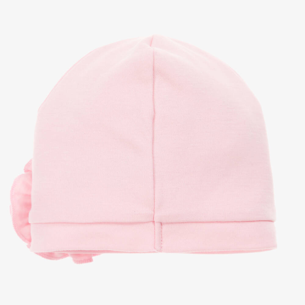 Lemon Loves Layette-Baby Girls Pink Ruffled Rosette Pima Cotton Hat | Childrensalon
