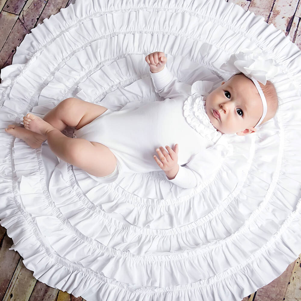Lemon Loves Layette-Baby Girls White Cotton Blanket (86cm) | Childrensalon