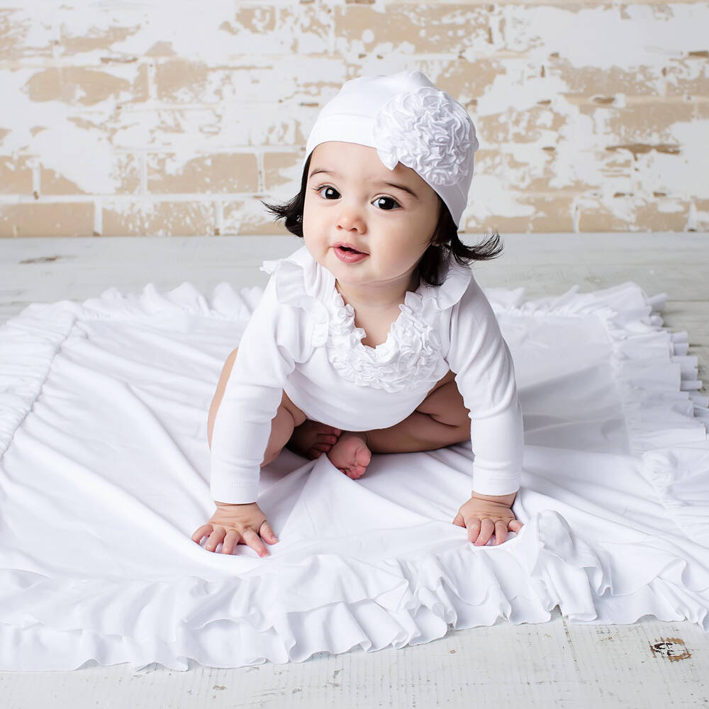 Lemon Loves Layette-Baby Girls White Cotton Blanket (90cm) | Childrensalon