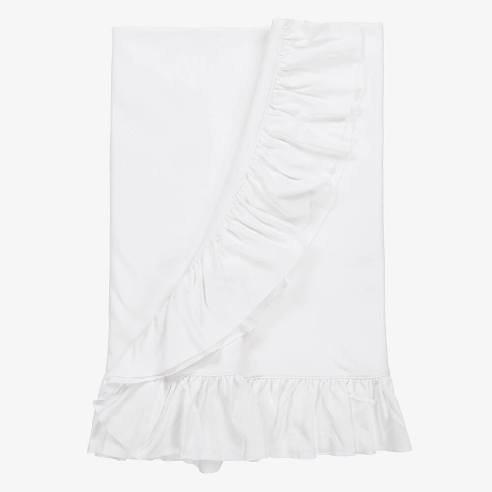 Lemon Loves Layette-Baby Girls White Cotton Blanket (90cm) | Childrensalon