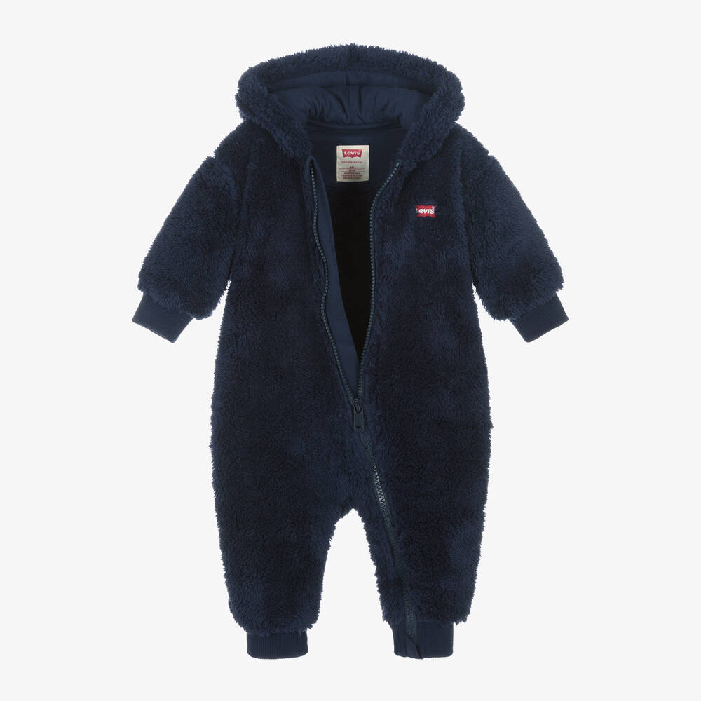 Levi's-Baby Boys Blue Sherpa Fleece Pramsuit | Childrensalon