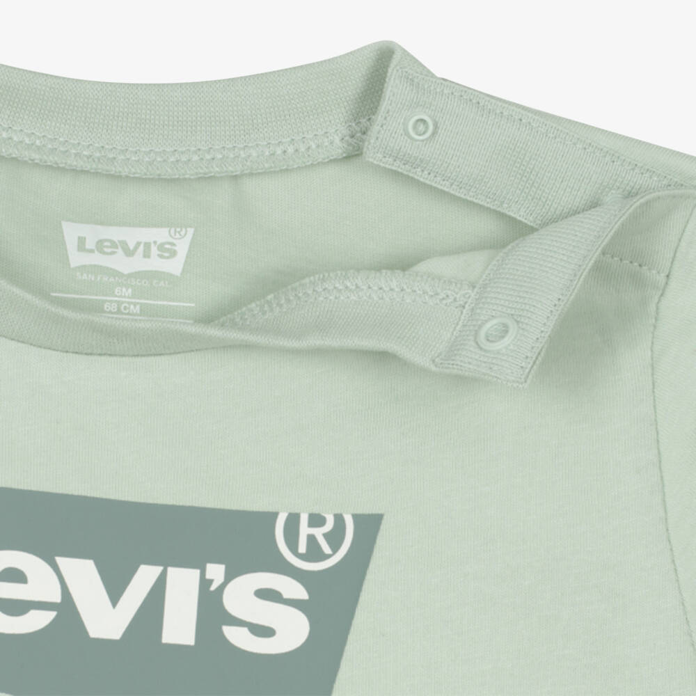 Levi's-Baby Boys Green Cotton T-Shirt with Tonal Batwing Logo | Childrensalon
