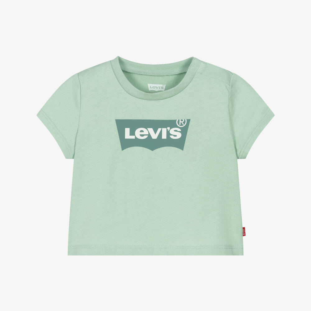 Levi's-Baby Boys Green Cotton T-Shirt with Tonal Batwing Logo | Childrensalon