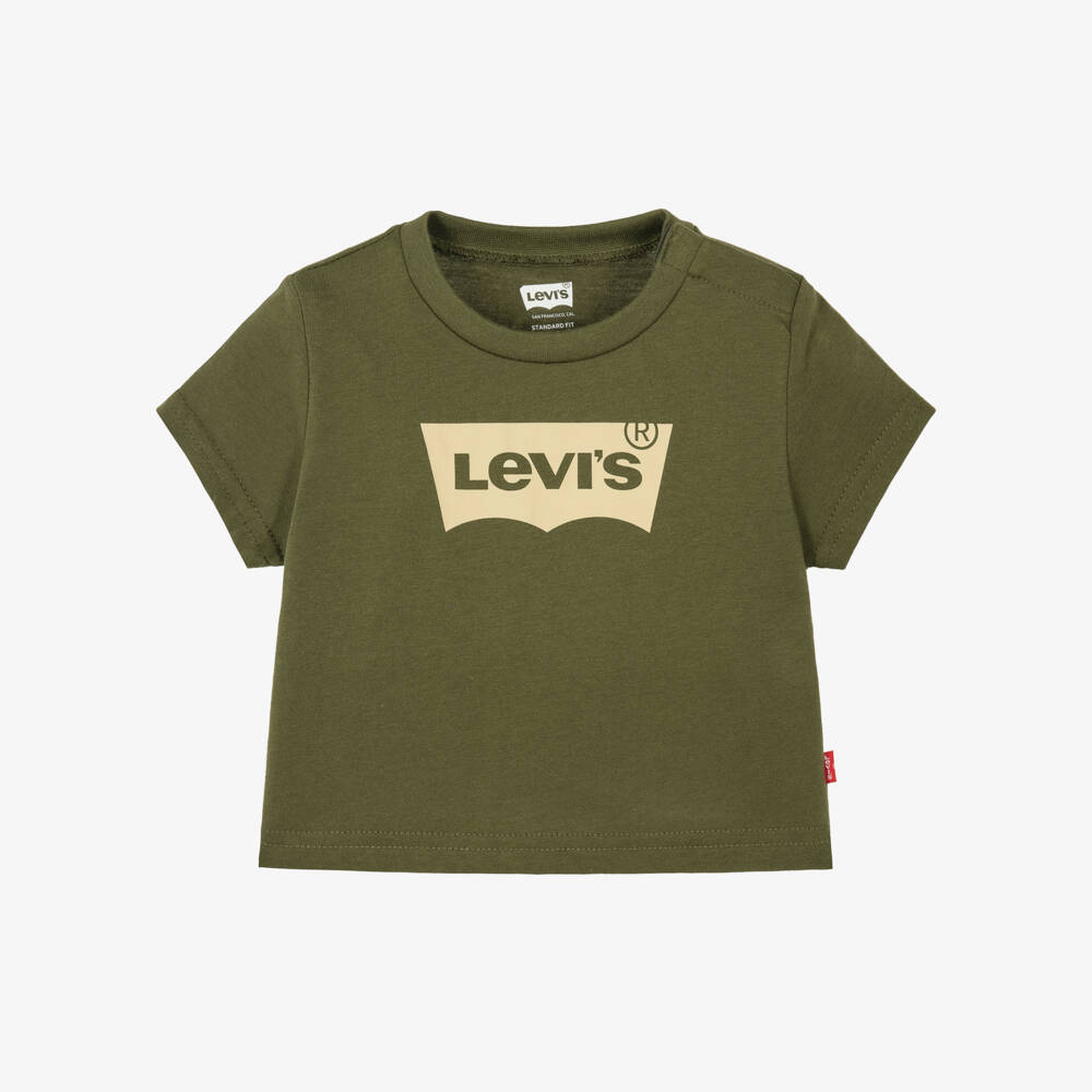 Levi's-Baby Boys Khaki Green Batwing Logo T-Shirt | Childrensalon