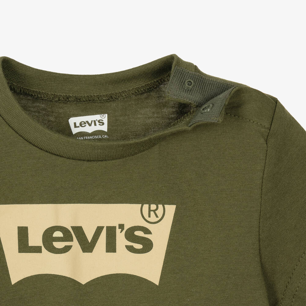 Levi's-Baby Boys Khaki Green Batwing Logo T-Shirt | Childrensalon