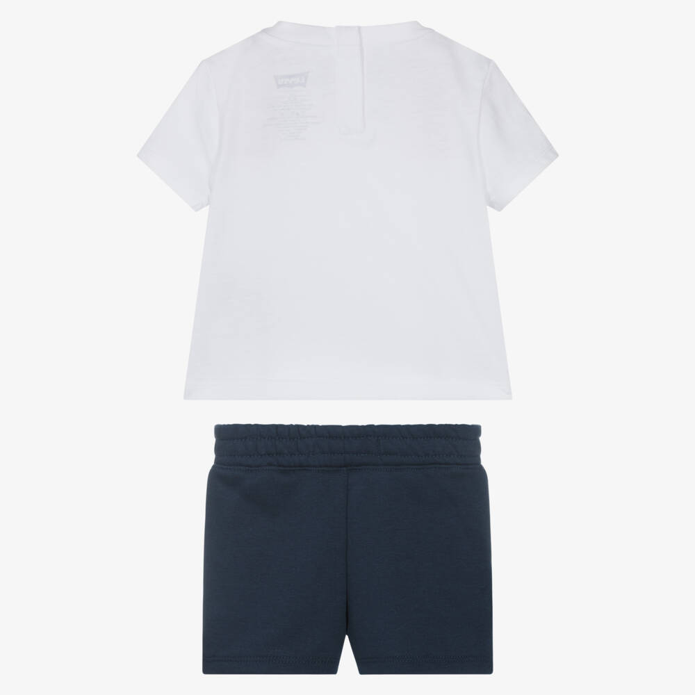 Levi's-Baby Boys Navy Blue Shorts Set with Red Batwing Logo | Childrensalon