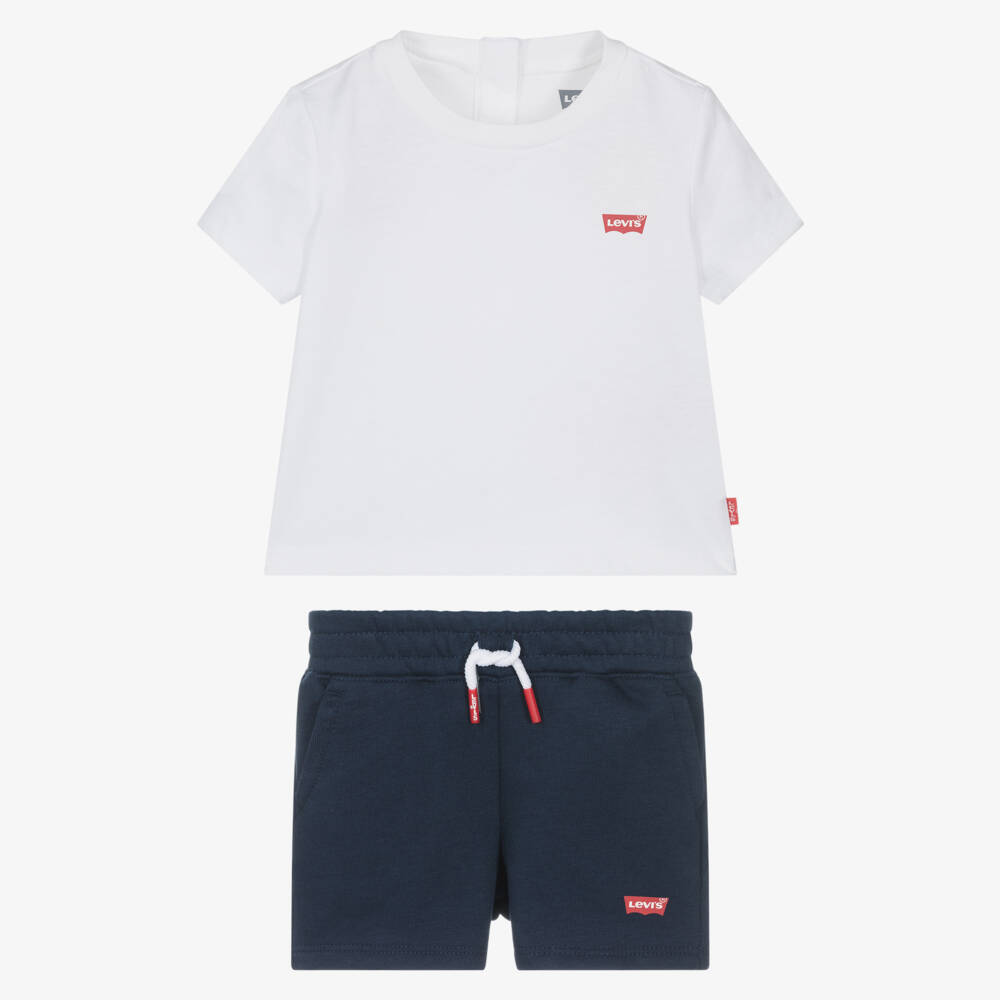 Levi's-Baby Boys Navy Blue Shorts Set with Red Batwing Logo | Childrensalon