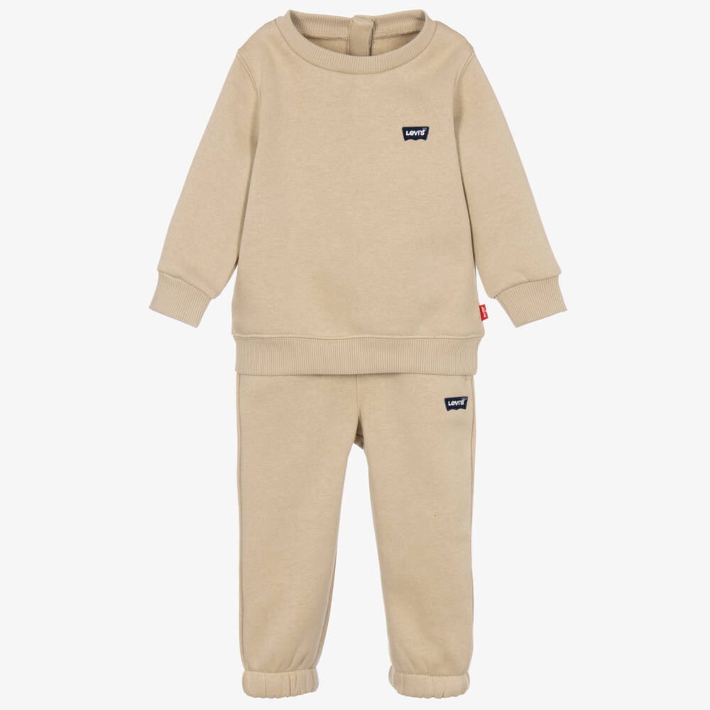 Levi's-Botys Beige Tracksuit with Mini Batwing Logos | Childrensalon