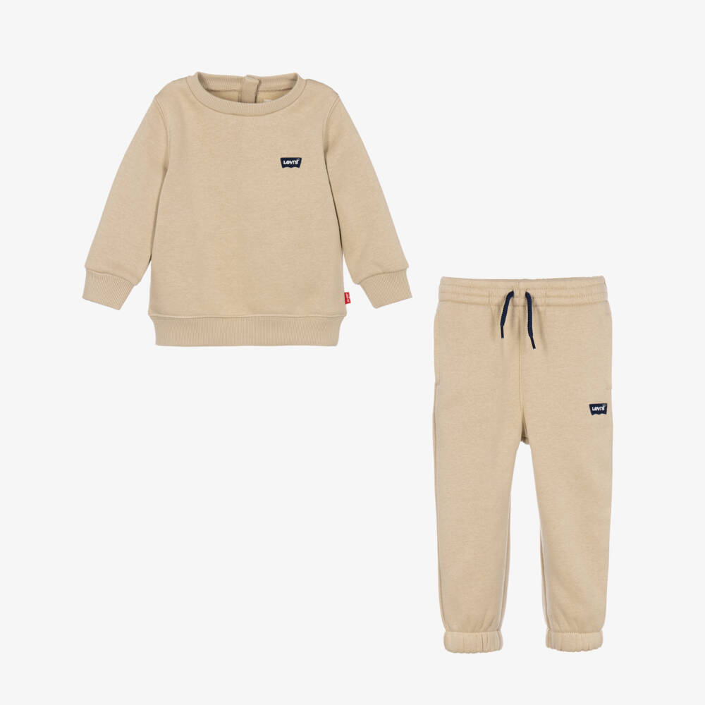 Levi's-Botys Beige Tracksuit with Mini Batwing Logos | Childrensalon
