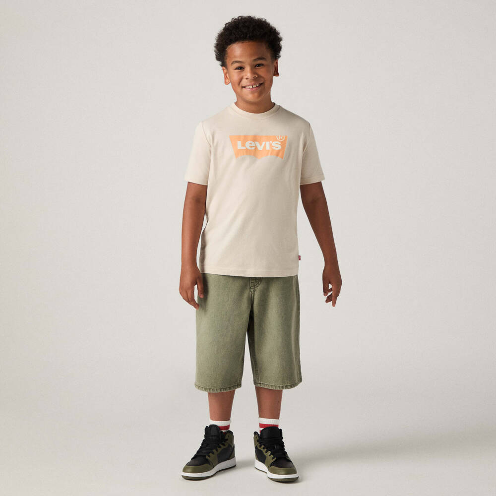 Levi's-Boys Beige Cotton T-Shirt with Tonal Batwing Logo | Childrensalon