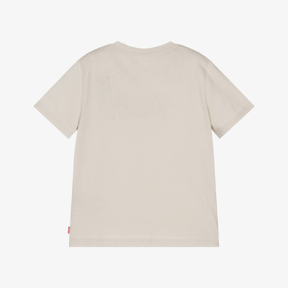 Levi's-Boys Beige Cotton T-Shirt with Tonal Batwing Logo | Childrensalon