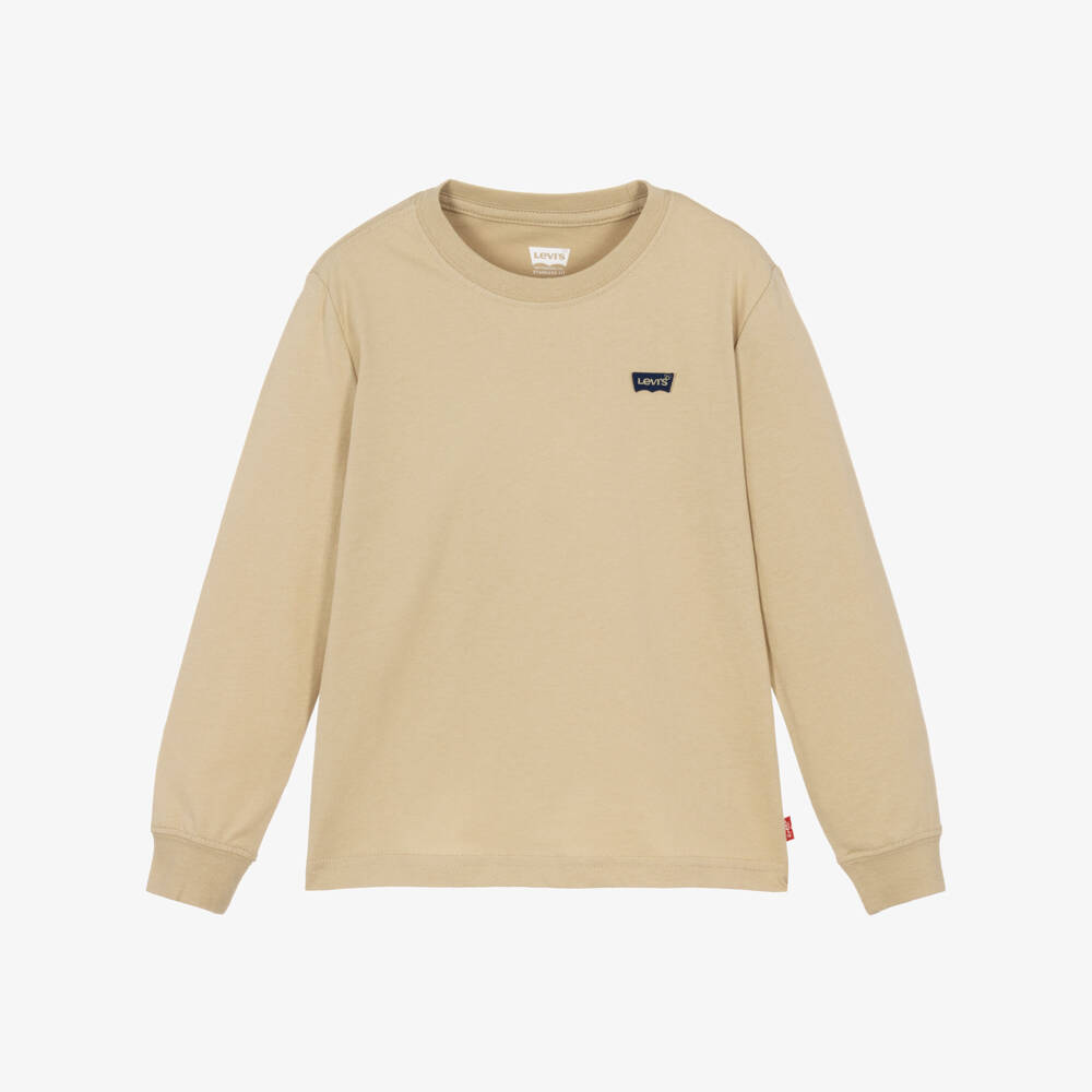 Levi's-Boys Beige Cotton Top with Mini Batwing Logo | Childrensalon