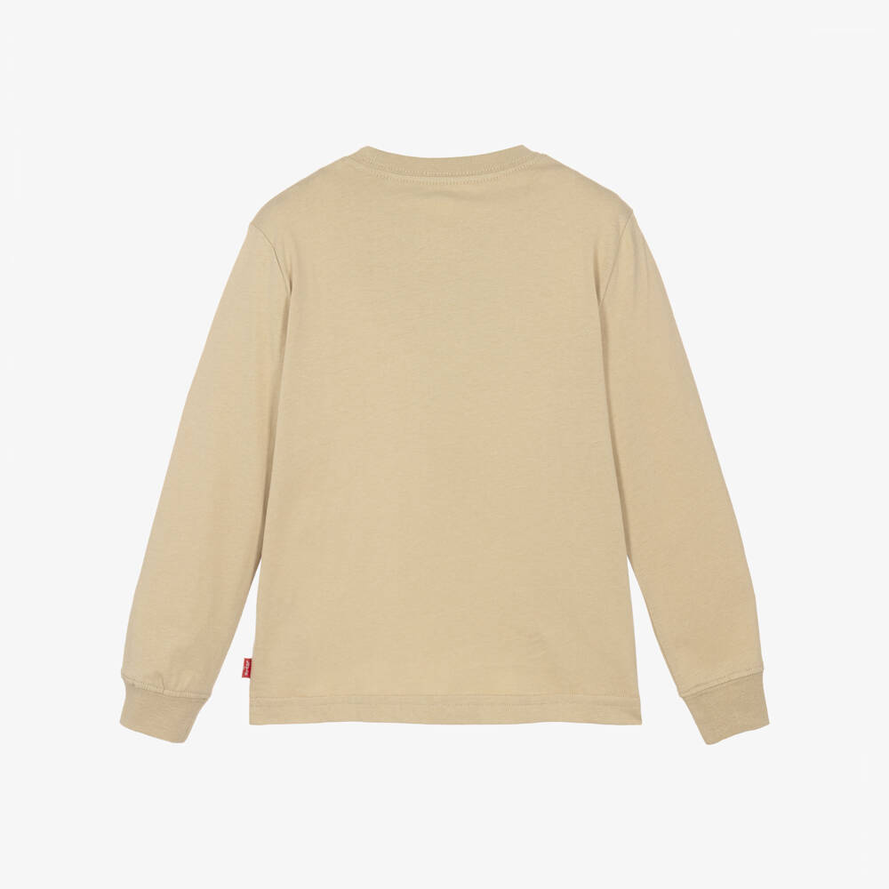 Levi's-Boys Beige Cotton Top with Mini Batwing Logo | Childrensalon