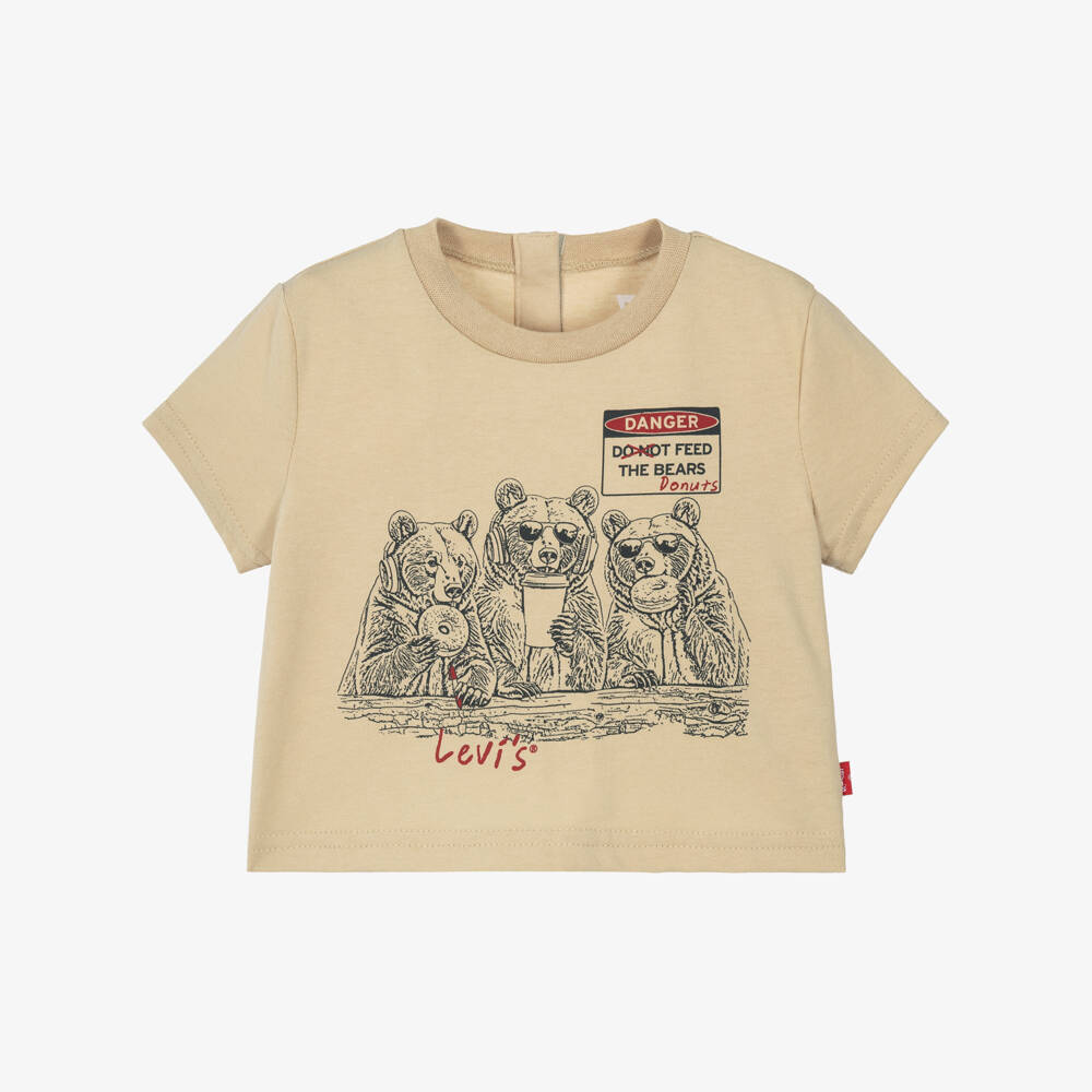 Levi's-Boys Beige Jersey T-Shirt with Bear Graphic | Childrensalon
