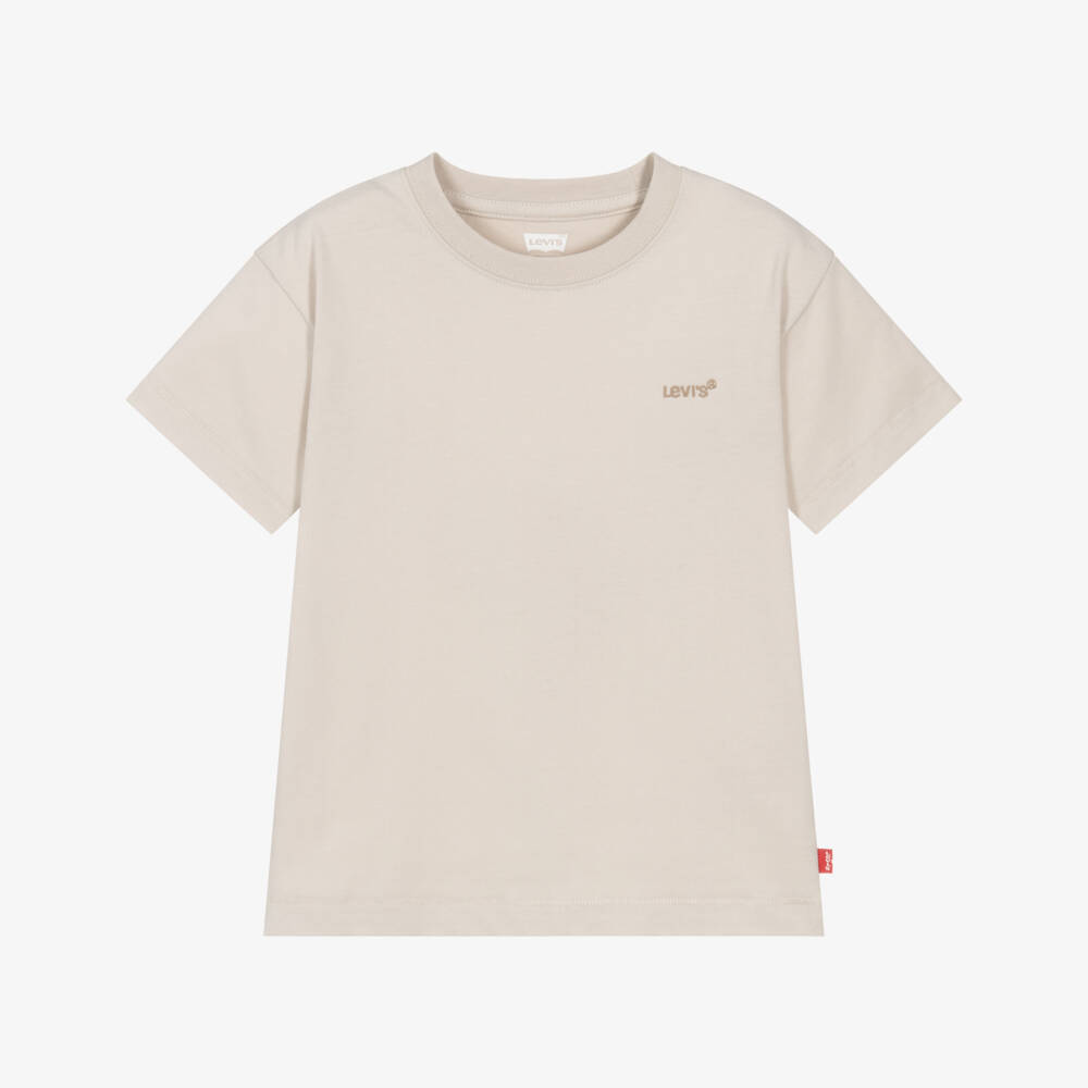 Levi's-Boys Beige T-Shirt with Embroidered Logo | Childrensalon