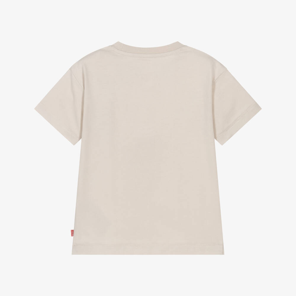 Levi's-Boys Beige T-Shirt with Embroidered Logo | Childrensalon