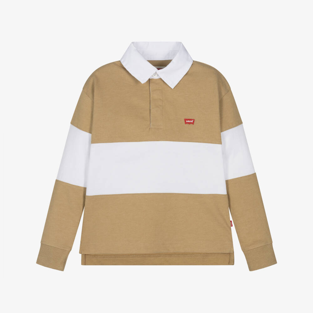Levi's-توب رغبي مقلم لون بيج وأبيض للأولاد | Childrensalon