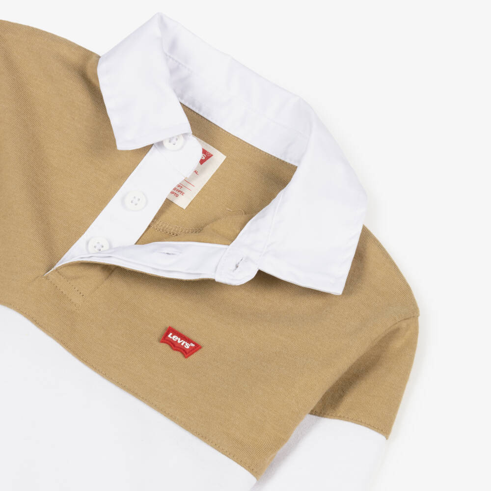 Levi's-توب رغبي مقلم لون بيج وأبيض للأولاد | Childrensalon