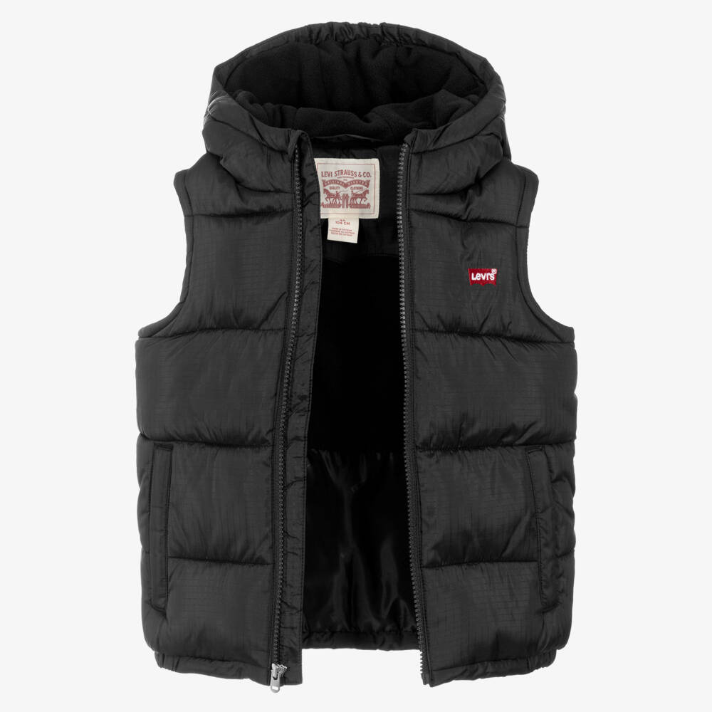 Levi's-Boys Black Hooded Gilet with Batwing Logo | Childrensalon