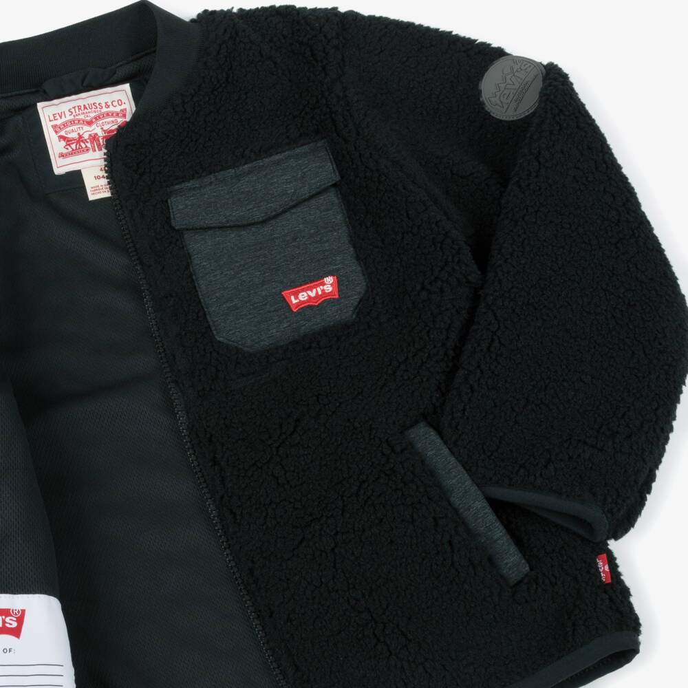 Levi's-Boys Black Sherpa Zip-Up Jacket | Childrensalon