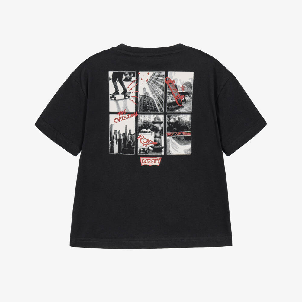 Levi's-Boys Black T-Shirt with Skateboard Graphics | Childrensalon