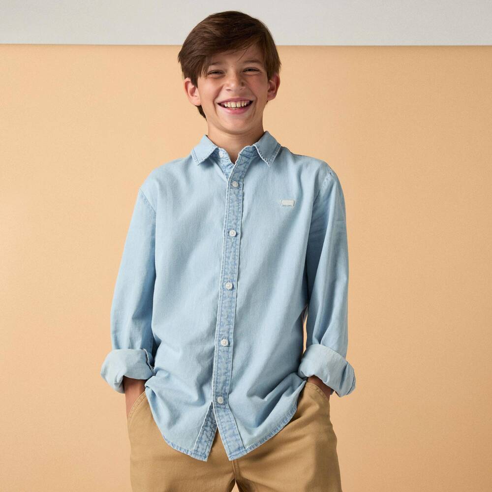 Levi's-Boys Blue Cotton Chambray Shirt | Childrensalon