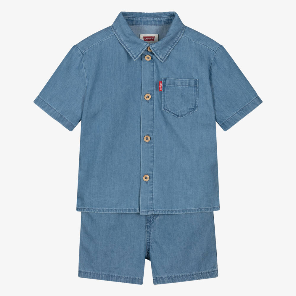 Levi's-Boys Blue Cotton Chambray Shorts Set | Childrensalon