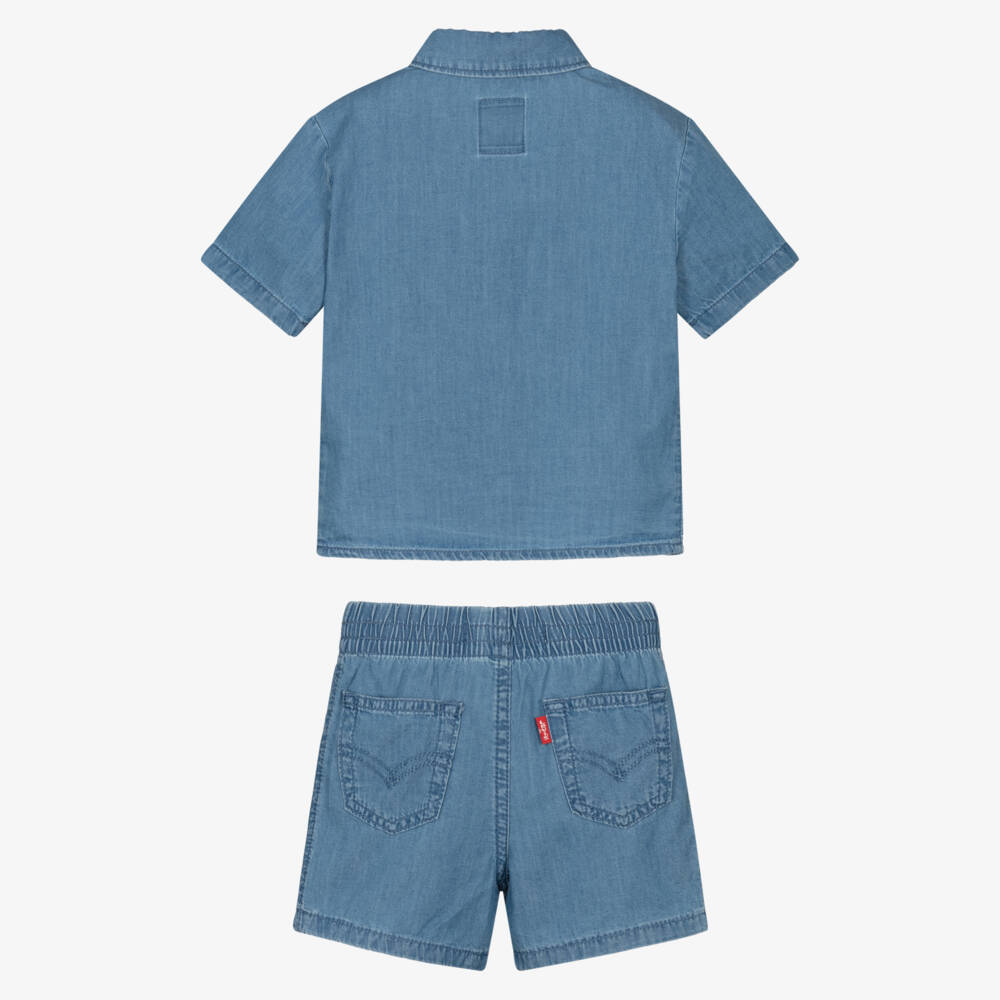Levi's-Boys Blue Cotton Chambray Shorts Set | Childrensalon