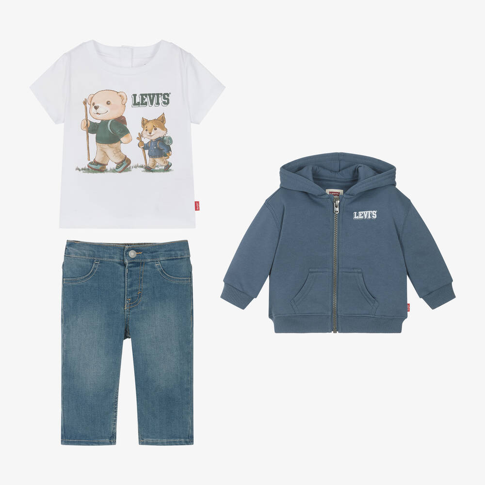 Levi's-طقم بنطلون مزيج قطن ودنيم لون أزرق للمواليد | Childrensalon
