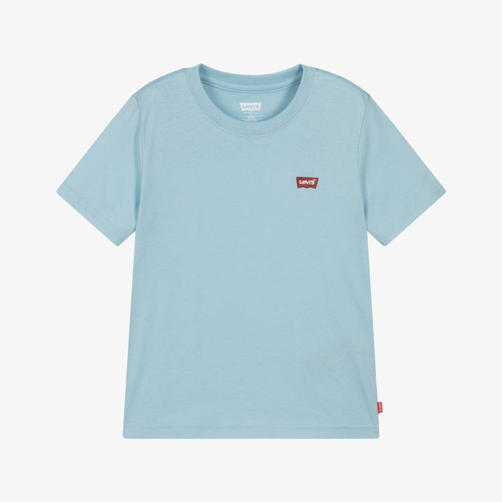 Levi's-Boys Blue Cotton T-Shirt with Embroidered Batwing Logo | Childrensalon