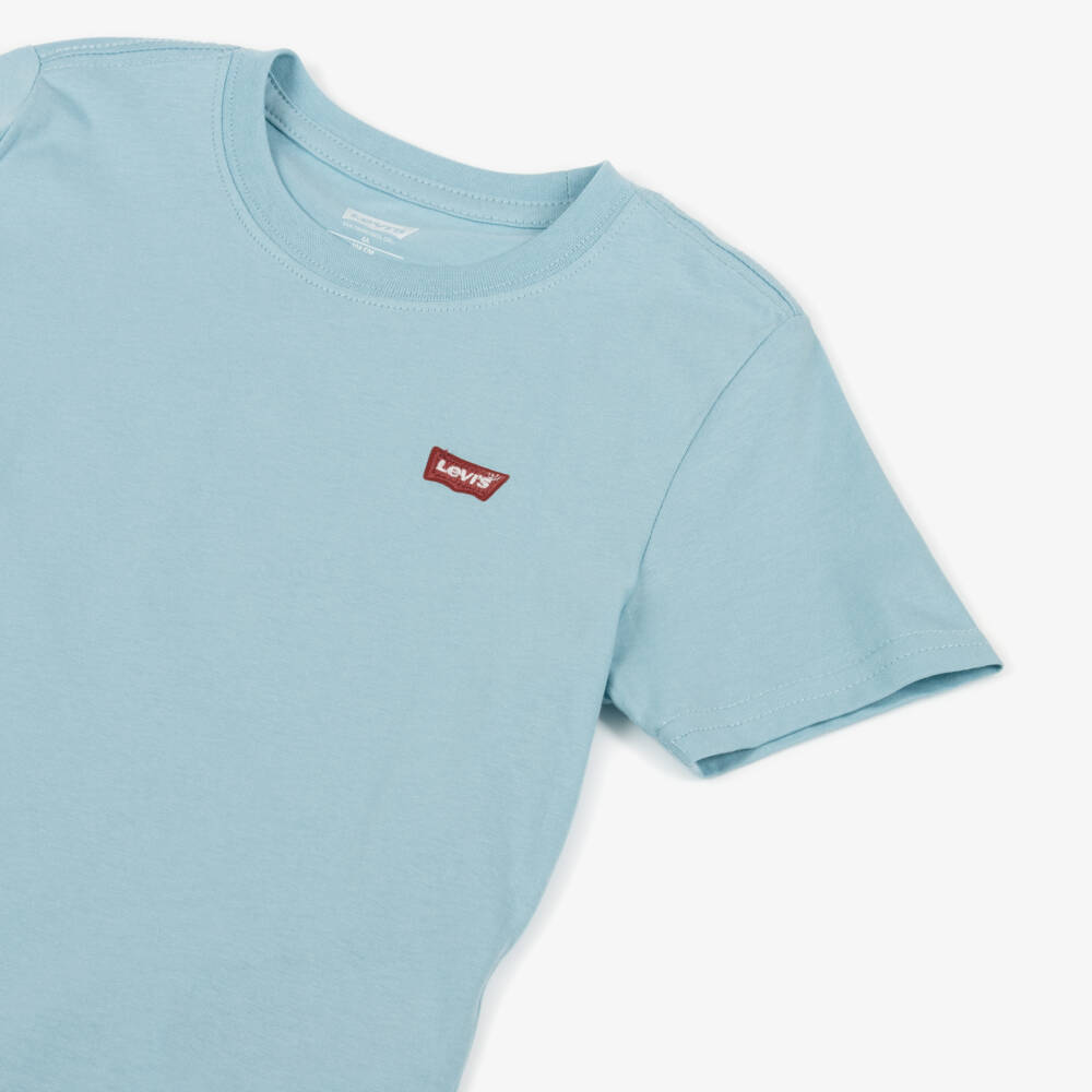 Levi's-Boys Blue Cotton T-Shirt with Embroidered Batwing Logo | Childrensalon
