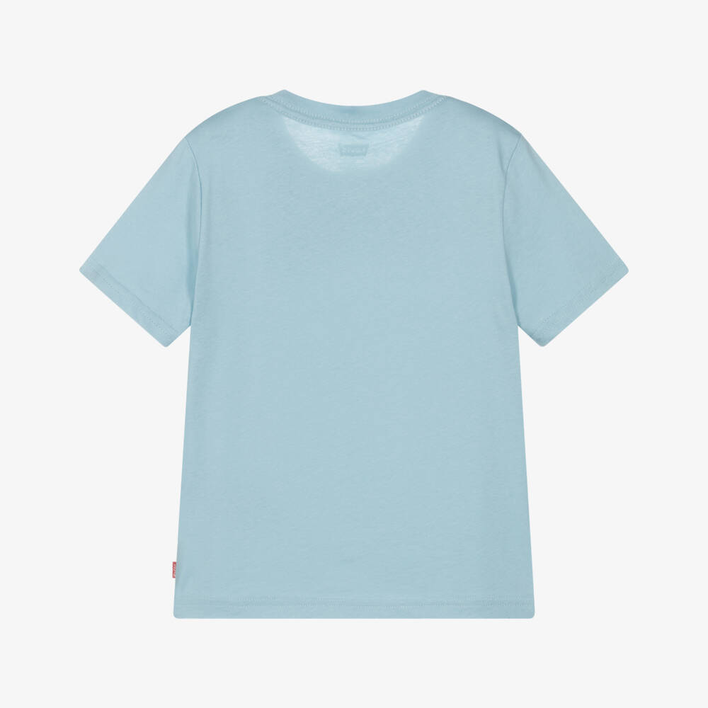 Levi's-Boys Blue Cotton T-Shirt with Embroidered Batwing Logo | Childrensalon