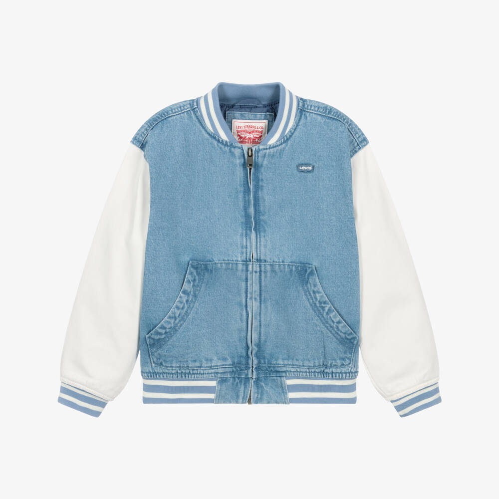 Levi's-Boys Blue Denim Bomber Jacket with Logos | Childrensalon